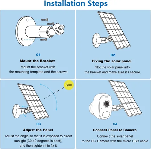 Miniatura 4 de Paneles solares para cámara de seguridad inalámbrica para exteriores, panel solar impermeable compatible con batería recargable de 3 V CC, cable