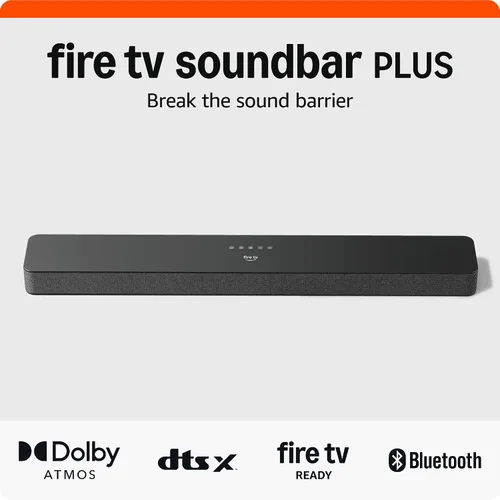 Barra de sonido Amazon Fire TV Plus (último modelo) con subwoofer incorporado, 3.1 canales, Dolby Atmos, diálogos nítidos