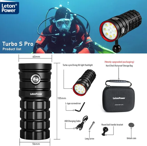Miniatura 7 de TS Pro - Linterna de buceo, 25000 lúmenes, luz de video subacuática de 328.1 ft, luz de buceo, con carga tipo C para deportes profesionales al aire