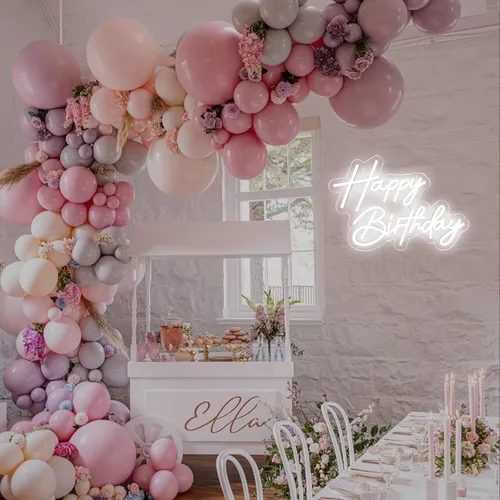 Miniatura 6 de Letrero de neón de feliz cumpleaños para decoración de pared, luz de neón LED blanca de 17×12 pulgadas, letrero de luz de neón de feliz cumpleaños