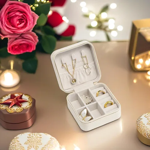 Miniatura 13 de Organizador de joyas Vlando para almacenaje y exhibición, joyero para viaje, imitación de piel, para anillos, aretes, collares.