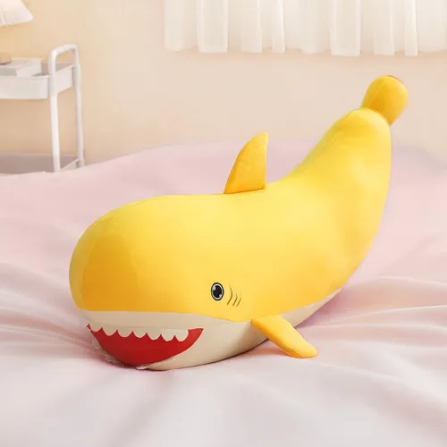 PEACH CAT Peluche de tiburón de plátano de 21 pulgadas, grande, animal de peluche de plátano suave, regalos para niños, amarillo