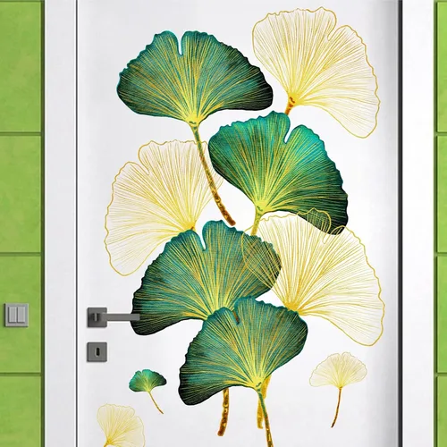 Miniatura 9 de Calcomanías de pared de hojas doradas, calcomanías de pared de hojas verdes, calcomanías de pared modernas para dormitorio, sala de estar, Oro