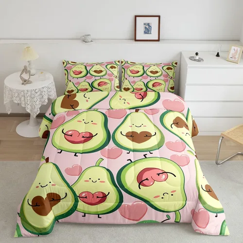 Miniatura 2 de Erosebridal Juego de edredón de aguacate, tamaño individual, para niños y niñas, niños y mujeres, relleno de edredón rosa con corazón de amor, Multi