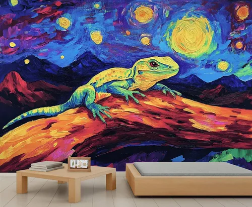 Miniatura 31 de Mural de lobo azul, papel tapiz de animales misteriosos, decoración del hogar de estética oscura, mural de pared de animales salvajes, murales
