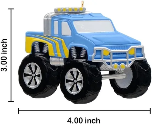 Miniatura 2 de Adornos de Navidad personalizados de camión monstruo azul 2024, recuerdo de camión de ruedas grandes para niños y niñas