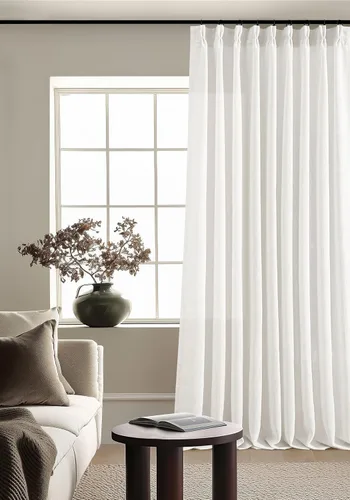 Miniatura 151 de Cortinas de lino natural con pliegues fruncidos de 120 pulgadas de largo para sala de estar, cortinas plisadas con ganchos y lengüeta trasera