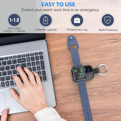Miniatura 2 de i.VALUX Cargador inalámbrico portátil para Apple Watch Series 11/10/9/8/Ultra/7/6/5/4/3/2/SE, cargador magnético compacto para iWatch de 1000mAh