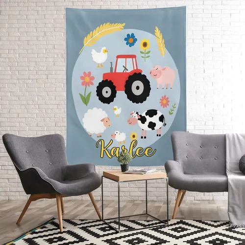 Miniatura 3 de Manta de bebé personalizada con diseño de tractor de animales de granja con nombre, manta de forro polar suave para niñas, niños, recién nacidos