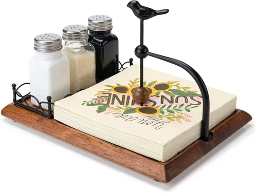 Miniatura 8 de Servilletero de madera para mesa, servilleteros para servilletas de papel, servilletero plano de madera con mango en forma de pájaro, decoración