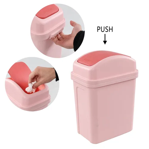 Miniatura 3 de Bote de basura pequeño de 1.8 galones con tapa giratoria, cubo de basura de plástico con tapa abatible, color rosa