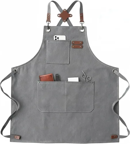 Miniatura 9 de Delantal de chef con bolsillo grande, delantal para carpintería, lona de algodón, correas ajustables, ideal