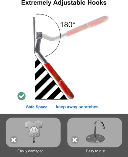 Miniatura 5 de Ganchos de almacenamiento de pared ajustables de acero inoxidable con revestimiento antideslizante para motosierras, bicicletas, herramientas