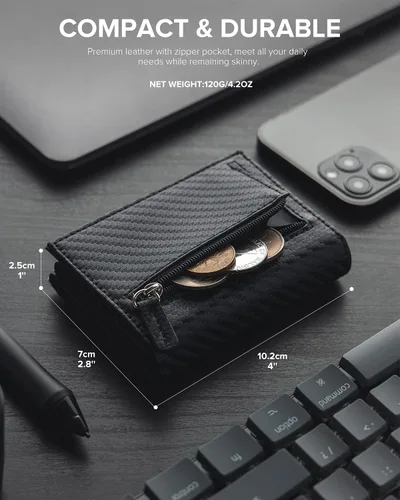 Miniatura 6 de VULKIT Tarjetero con bolsillo para monedas, cierre magnético, tarjetas emergentes con ventana de identificación, cartera de cuero para efectivo