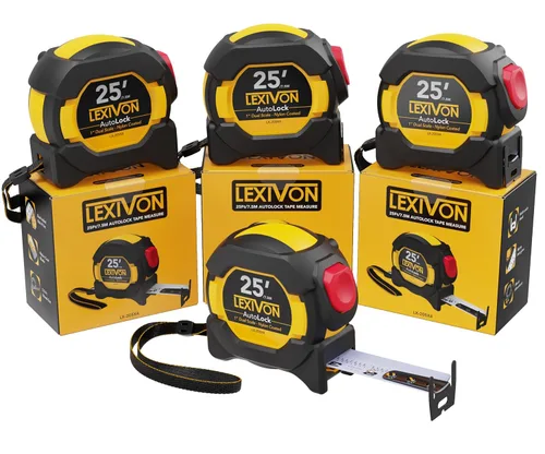 Miniatura 10 de LEXIVON [2-Pack] Cinta métrica DuaLock de 25 pies/7,5 m Cuchilla de 1 pulgada de ancho con revestimiento de nailon, acabado mate blanco y amarillo