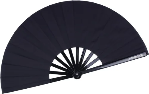 Miniatura 13 de Abanico grande plegable para hombres y mujeres, regalo de baile, tela de nailon de bambú, ventilador de mano negro de 13 pulgadas (bambú negro)
