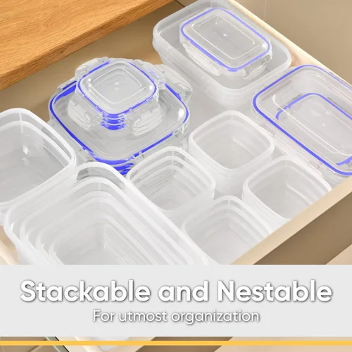 Miniatura 6 de Superio Recipiente de plástico para almacenamiento de alimentos con tapa hermética, 80 onzas, sin BPA, a prueba de fugas, apilable, apto