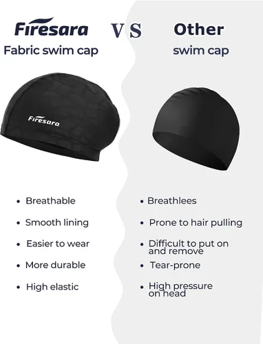 Miniatura 5 de Gorro de natación de tela Firesara, gorro de baño de alta elasticidad mantiene el cabello limpio y transpirable, se ajusta tanto al cabello largo