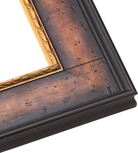 Miniatura 2 de Marco de fotos de madera maciza de nogal marrón con adornos dorados, 16 x 20 pulgadas, ancho de moldeo de 3 pulgadas, con plexiglás acrílico UV