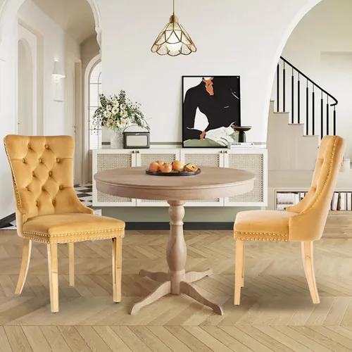 Miniatura 137 de Juego de 2 sillas de comedor tapizadas de terciopelo, sillas laterales de cocina de estilo moderno con ribete de cabeza de clavo y patas de madera
