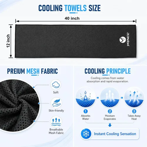 Miniatura 6 de YQXCC Paquete de 4 toallas refrescantes de 40 x 12 pulgadas, toallas de hielo frescas para cuello y cara, trapos de microfibra suaves y 4 gris oscuro