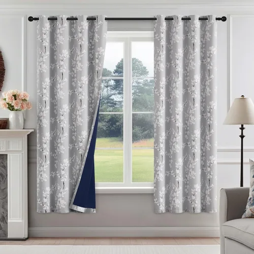 Miniatura 29 de FMFUNCTEX - Cortinas 100% blackout, 63 pulgadas de largo, estampado floral, aislamiento térmico, bolsillo para cortinero, 2 paneles, estilo granja
