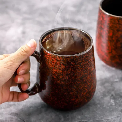 Miniatura 2 de Juego de 4 tazas de café rojas de Hasense, tazas de café de cerámica de 12 oz, taza de café con leche con mango grande para café, té, leche