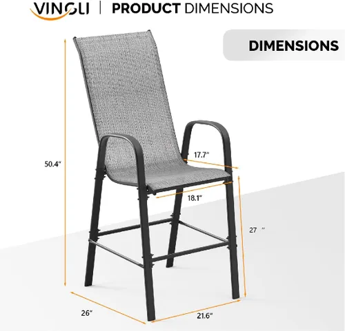 Miniatura 3 de VINGLI Juego de 4 taburetes de bar apilables para exteriores, sillas tipo honda con respaldo alto y reposabrazos, para césped, jardín, bar, gris