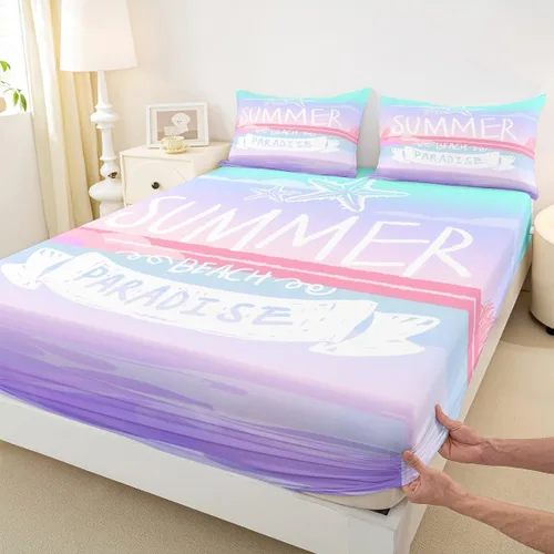 Miniatura 4 de Juego de sábanas de verano para niños, tamaño individual, con diseño de estrella de mar, vista hawaiana, decoración de habitación de niñas y niños