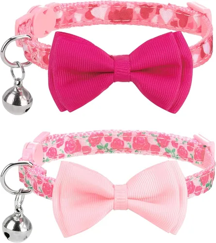 PUPTECK Collar de perro con campana, paquete de 2 unidades, collar ajustable para cachorros, dulce regalo para perros pequeños, gatos y mascotas,