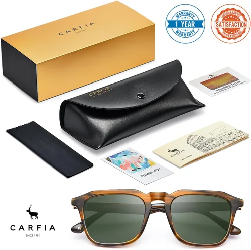 Miniatura 6 de CARFIA Gafas de sol cuadradas para hombre, polarizadas, retro, diseño de los años 60, acetato hecho a mano, protección UV400, lentes de sol geniales