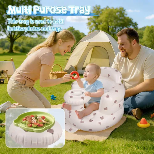 Miniatura 12 de Arscniek Asiento para bebé inflable con bomba de aire incorporada, silla para bebé hinchable con soporte de espalda y bandeja, asiento para sentarse