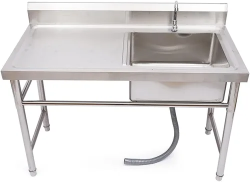 Juego de fregadero de acero inoxidable 304 comercial con grifo para garaje, restaurante, cocina, lavandería, al aire libre, 47.2 pulgadas de ancho x