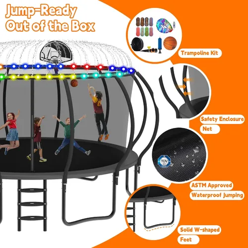 Miniatura 3 de DeepRoar Tranpoline de calabaza mejorada de 8/10/12/14/15/16 pies para niños, juego de tranpolina para exteriores resistente de 1500 libras con aro