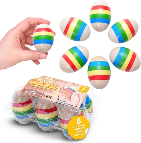 IPIDIPI TOYS Maracas para huevos de Pascua para niños, paquete de 6 instrumentos musicales de madera para niños, juguete de sonido Montessori,