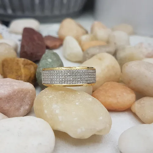 Miniatura 4 de Dazzlingrock Collection Round White Diamond 5 Row with Rectangular Grooves Micro-pave Anniversary Ring (0.40 ctw, Color I-J, Clarity I1-I3) in Gold