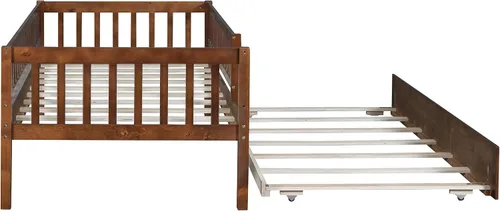 Miniatura 5 de Harper & Bright Designs Sofá cama individual con nido, marco de cama infantil de madera tamaño individual con valla, cama nido individual