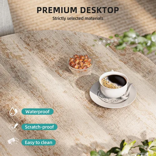 Miniatura 4 de YITAHOME Mesa de centro redonda, mesa de centro de madera para sala de estar, mesa de centro redonda rústica de 2 niveles con patas de metal