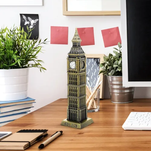 Miniatura 3 de Beavorty Big Ben Modelo Londres - Adorno de construcción de 7.08 pulgadas, escultura arquitectónica de metal para el hogar, boda, reunión familiar