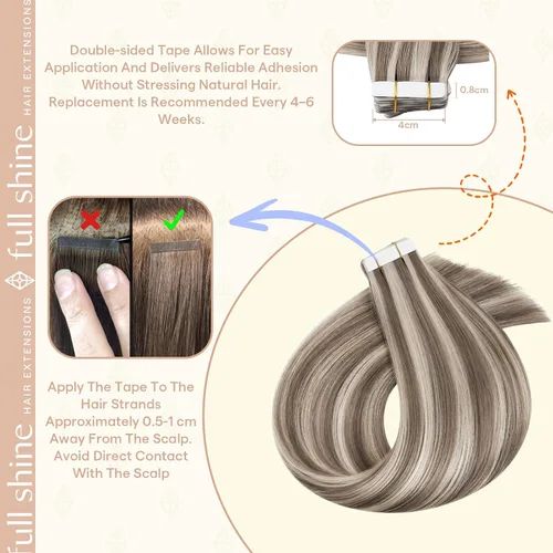 Miniatura 4 de Full Shine - Extensiones de cabello con cinta adhesiva de 18 pulgadas, extensiones de cabello Remy de 1.76 oz, extensiones de cabello lacio