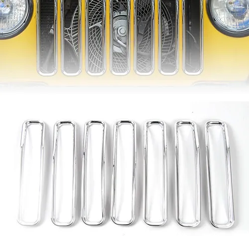 Juego de 7 insertos de malla de rejilla frontal ABS para rejilla de malla Kit de moldura compatible con Jeep Wrangler TJ y Unlimited 1997-2006