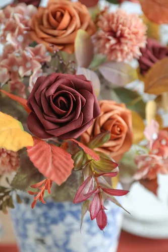 Miniatura 8 de YYHUAWU Flores Artificiales Juego de Caja Combo Color Degradado Flores y Hojas con Tallos para DIY Ramos de Boda Centros de Mesa Baby Shower Fiesta