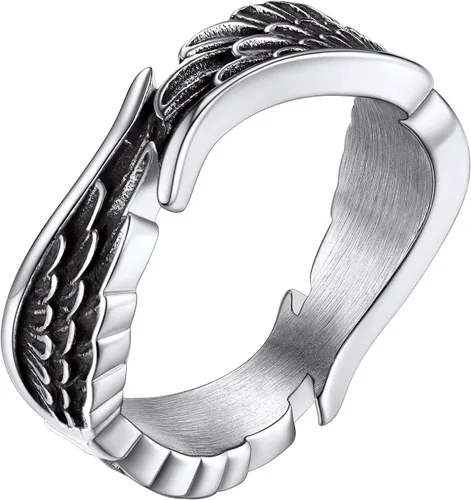 Bestyle Anillos antiguos de ala de ángel para mujeres y hombres, anillos de banda de plumas de guardián, anillos de promesa de pareja para