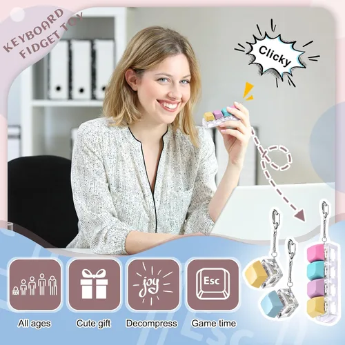 Miniatura 5 de Taiyin 3 unidades de juguete de teclado con clic, llavero de juguete para aliviar el estrés, juguetes de descompresión, botón para aliviar