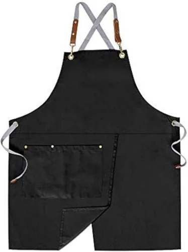 Miniatura 10 de Delantal cruzado con bolsillos x2, delantal dividido con correas ajustables, M-XXL (Beige)