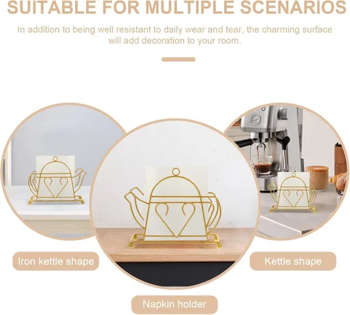 Miniatura 7 de Metal Napkin Holder Dining Table Napkin Stand Rack Tissue Dispenser Gold Iron Kettle Design for Restaurant Home Kitchen Tabletop Accessories