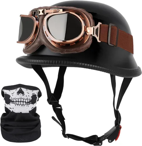 Miniatura 10 de Casco de motocicleta de estilo alemán, aprobado por DOT, para adultos, hombres y mujeres, casco de media carcasa con gafas, para bicicleta de calle