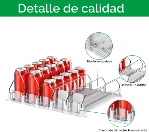 Miniatura 6 de Organizador de bebidas para nevera - Deslizador automático blanco, dispensador de soda para nevera - Sostiene hasta 15 latas - 12oz 16oz 20oz