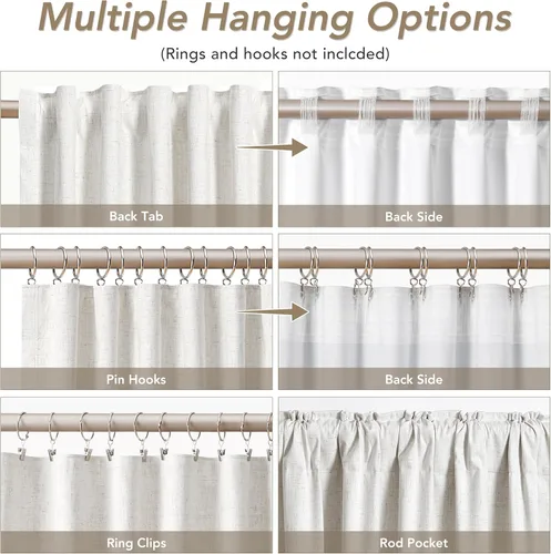 Miniatura 3 de Natural Linen 100% Blackout Curtains for Bedroom 98 Inch Length 2 Panels Set Back Tab Cream Neutral Farmhouse Living Room Darkening Curtain Track