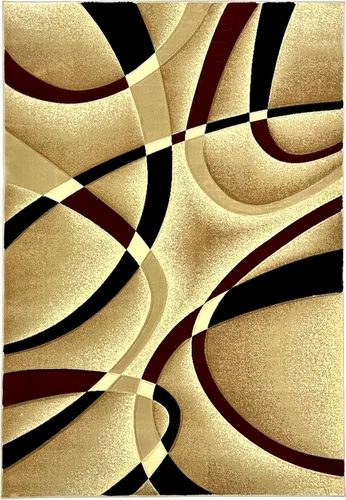 Miniatura 2 de Alfombra abstracta moderna de 5 x 7 pies, alfombra contemporánea de alta calidad, alfombra gruesa colorida para sala de estar, color borgoña